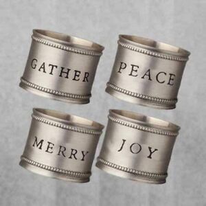 Hearth & Hand with‎ Magnolia Pewter Holiday Christmas Napkin Rings Set of 4 NWT